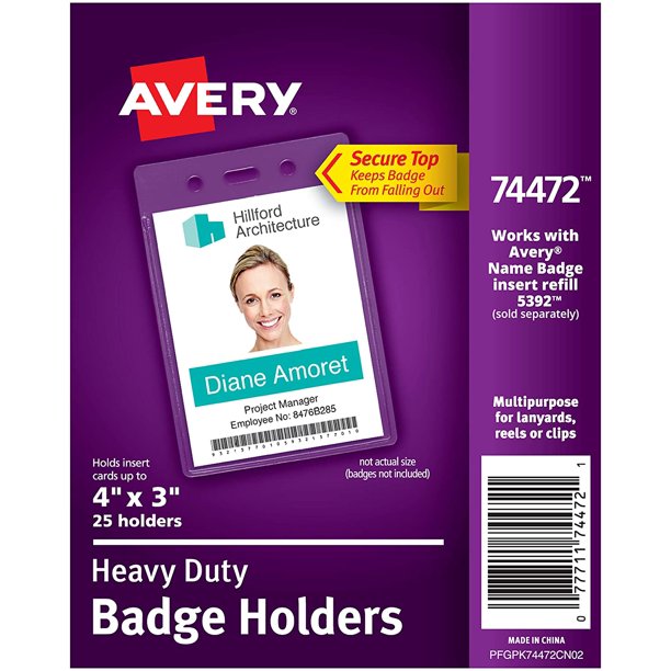 Avery HeavyDuty Clear Badge Holders, Fits Inserts up to 4" x 3