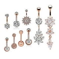 thumbnail image 1 of 9pcs Zircon Belly Button Rings Stainless Steel Hypoallergenic Navel Piercing Body Jewelry(Rose Gold), 1 of 2