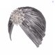 thumbnail image 1 of Xiao Hua Turbante elástico con volantes y lentejuelas para mujer, con broche de cristal extraíble (plateado), 1 of 5