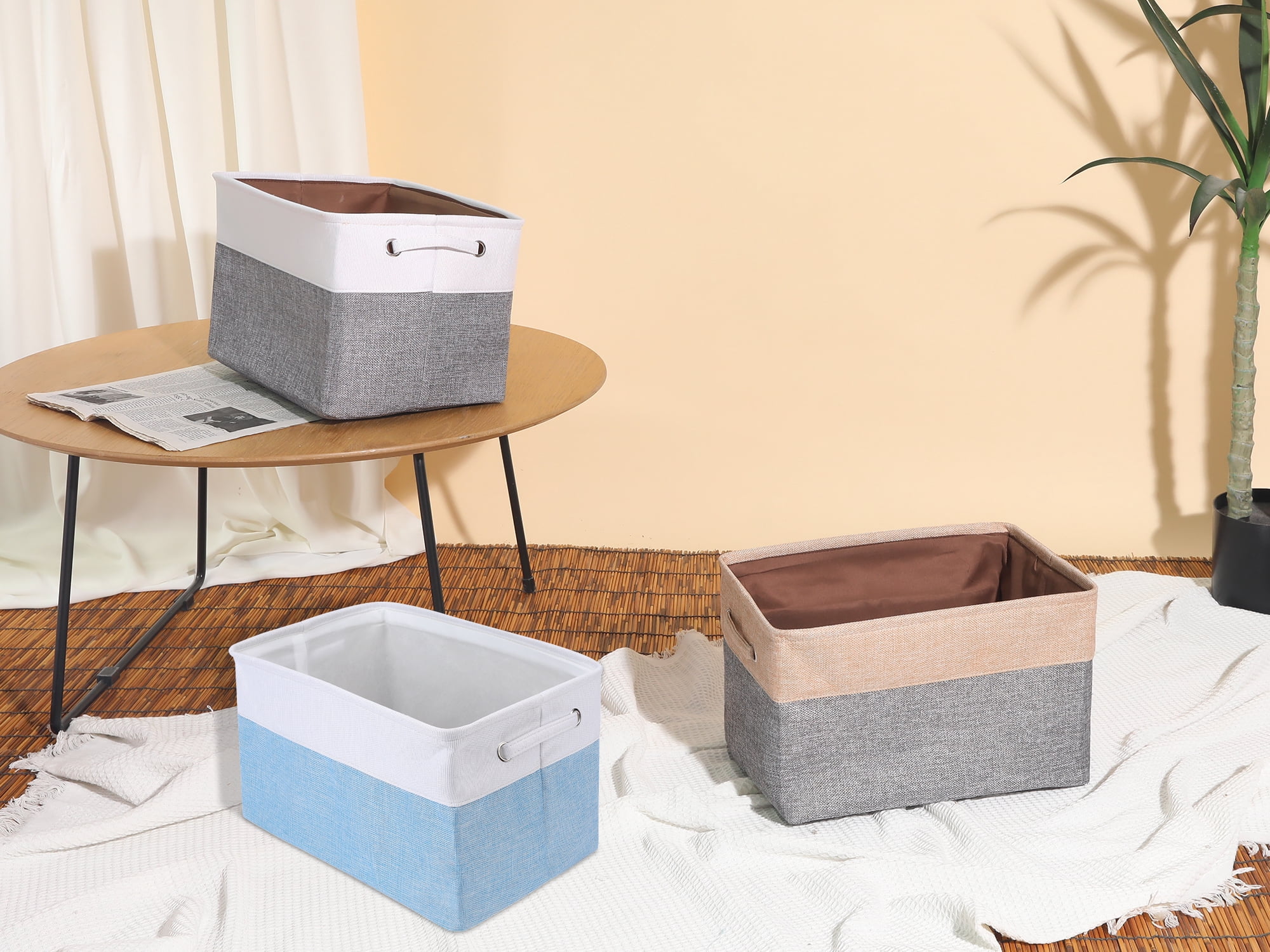 Unique Bargains Storage Cube Fabric Storage Bin with Handles Blue 15*10.2*9.8in