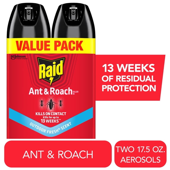 Raid Ant & Roach Killer, Indoor Insecticide, Residual Killing Power, Outdoor Fresh Scent, 17.5 oz, Pack of 2