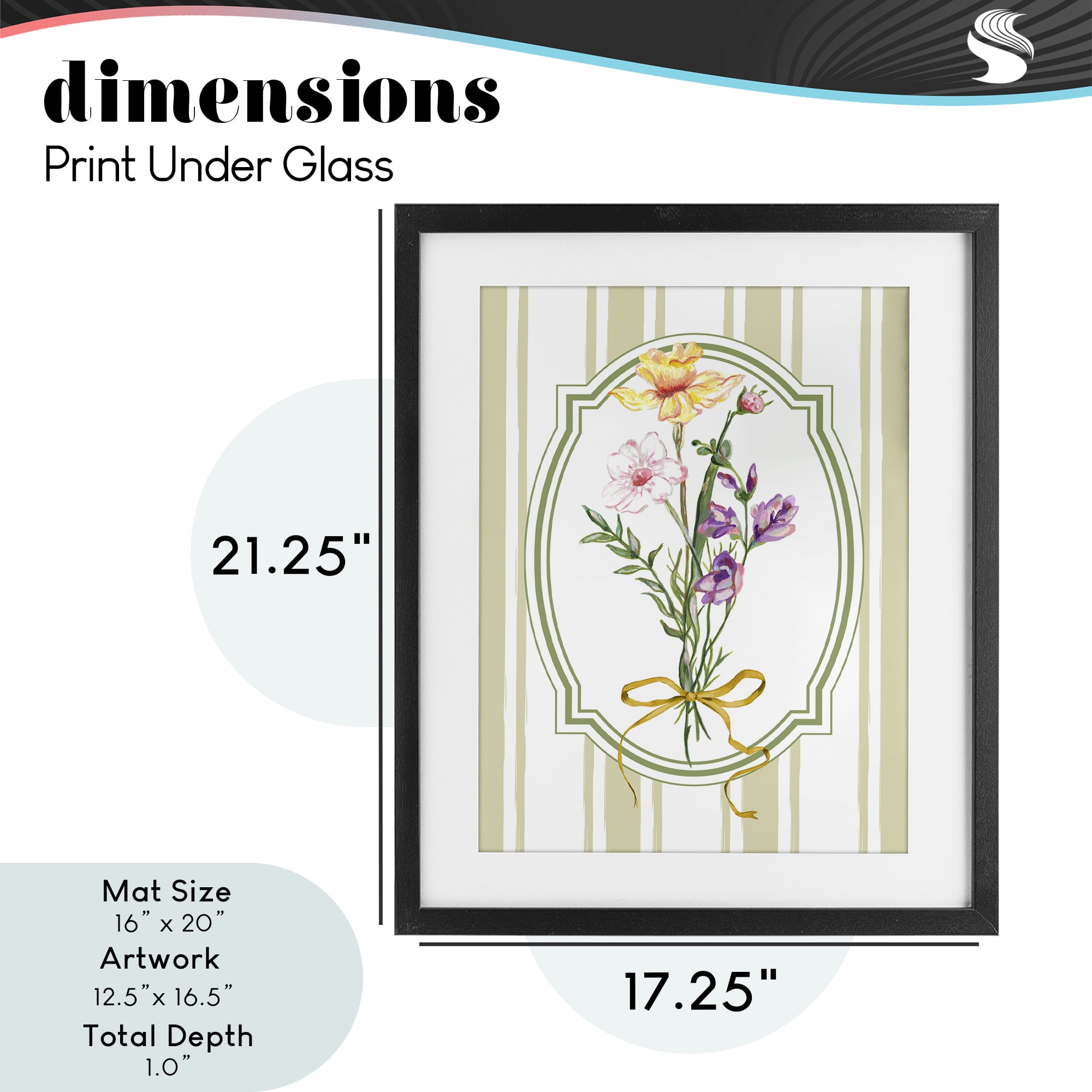 Vintage Wildflowers with Ribbon Black Framed Print Under Glass, design by Adonna Ebrahimi