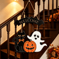 thumbnail image 6 of Halloween Decoration Wooden Ghost Door Halloween Wreath for Front Door Sign Hanging Indoor Outdoor Spooky Wreath for Home Wall Porch Party Decor, 6 of 7