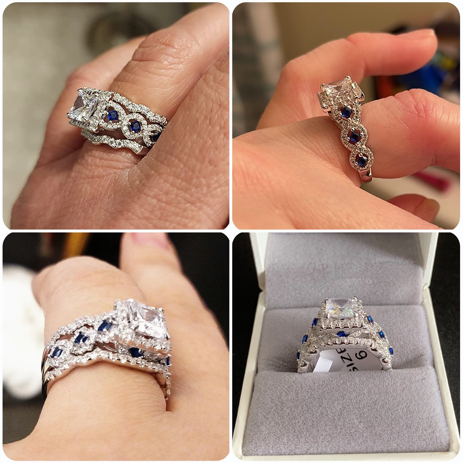 Newshe Jewellery 3.5 Ct Moissanite Engagement Rings for Women 925 Sterling Silver Princess Bridal Ring Sets Blue Sapphire Size 7