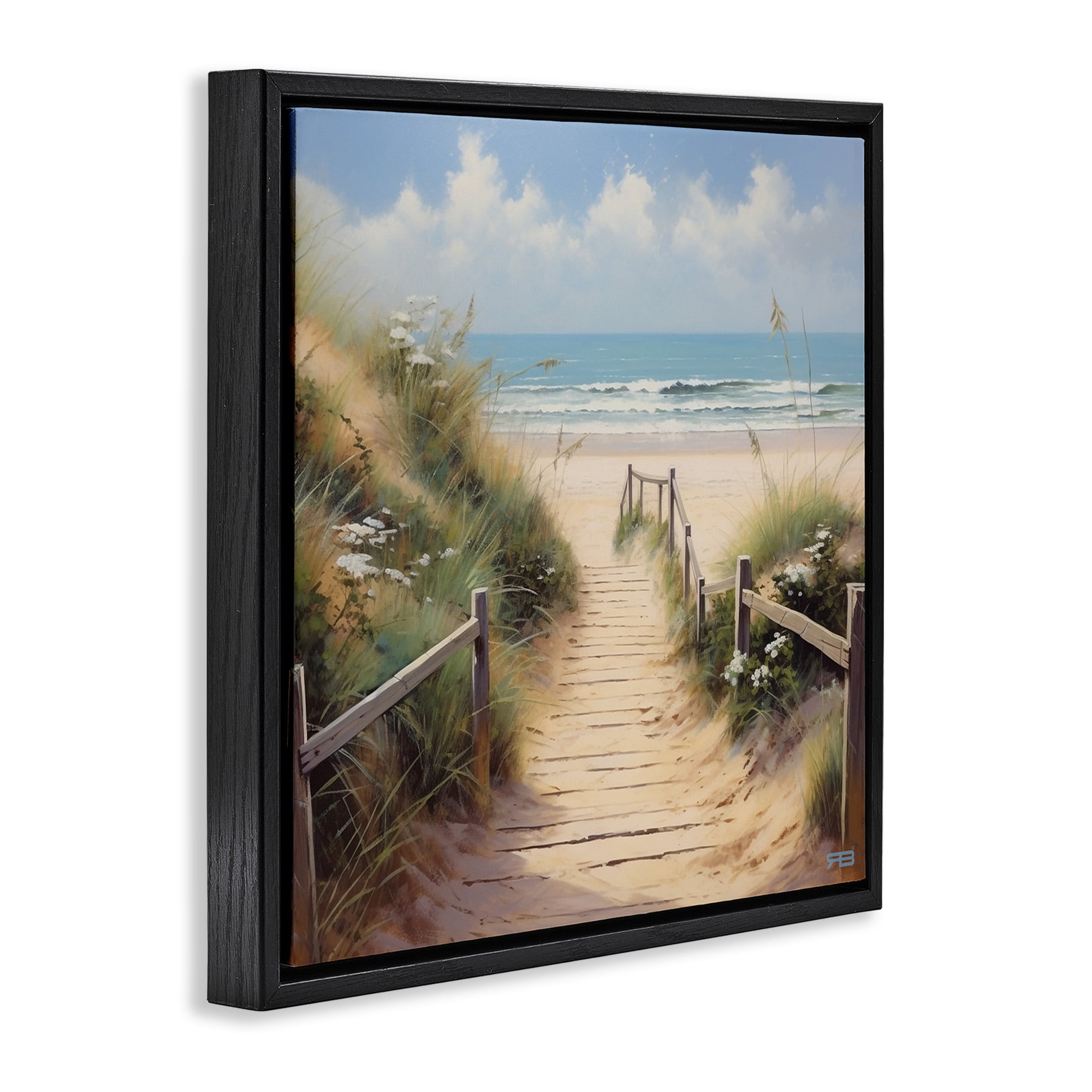 Stupell Industries Sandy Path to Beach Landscape Painting Black Floater Framed Canvas Art Print Wall Art, 25 x 25