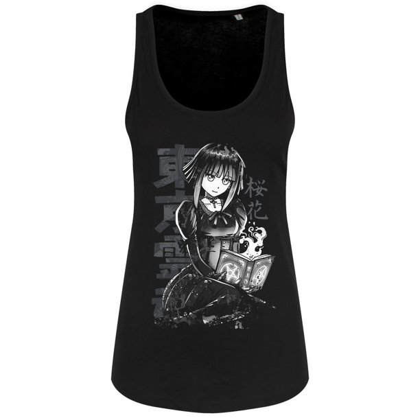 Tokyo Spirit - Camiseta Sin Mangas de Oka Monocromático para Mujer (Negro)
