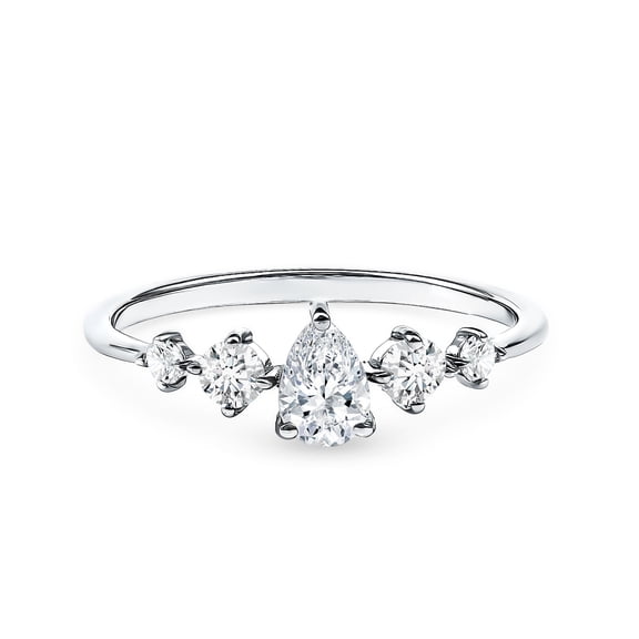 Rosec Jewels Lab Grown Diamond Pear Shaped Engagement Ring - EF-VS Quality Certified - 5 Stone Diamond Ring - with Jewelry Box, 925 Sterling Silver, US 4.00