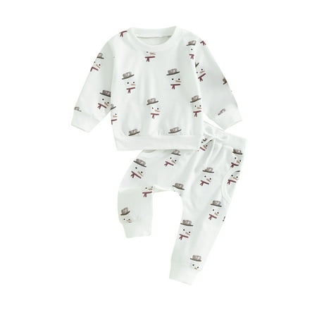 

Gureui Baby Gilrs Boys Pants Set Snowman Print Long Sleeve Crew Neck Sweatshirt with Elastic Waist Sweatpants Christmas Outfit