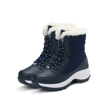

Womens Snow Boots Heel Plush Lined Mid Calf Boots PU Waterproof Non-slip
