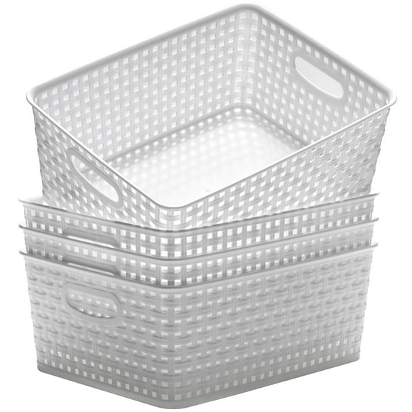 Eslite Plastic Storage Baskets for Organizing 11.42""X9""X4.7"" Pack of 4 (White)
