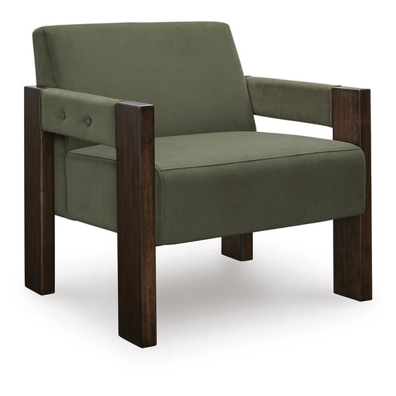 Signature Design by Ashley Adlanlock Accent Chair in Olive Green Velvet and Espresso Finish Wood Frame