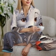 thumbnail image 6 of Honeii White Wolf With Flowers print Women's Pajama Sets Long Sleeve Button Down Sleepwear Nightwear Soft Pjs Lounge Sets-X-Large, 6 of 7