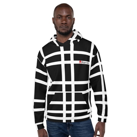 Narvik AOP Hoodie V17, Black and White Cross Pattern, Unisex, Small