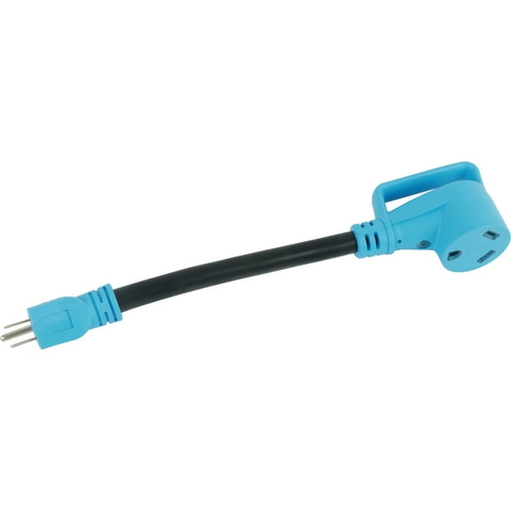 Makerz 223 Heavy-Duty RV Adapter Cord with Powered Connection Indicator Light - 12" Length, 15A to 30A, NEMA 5-15P to NEMA TT-30R, STW-Rated / ETL-Certified