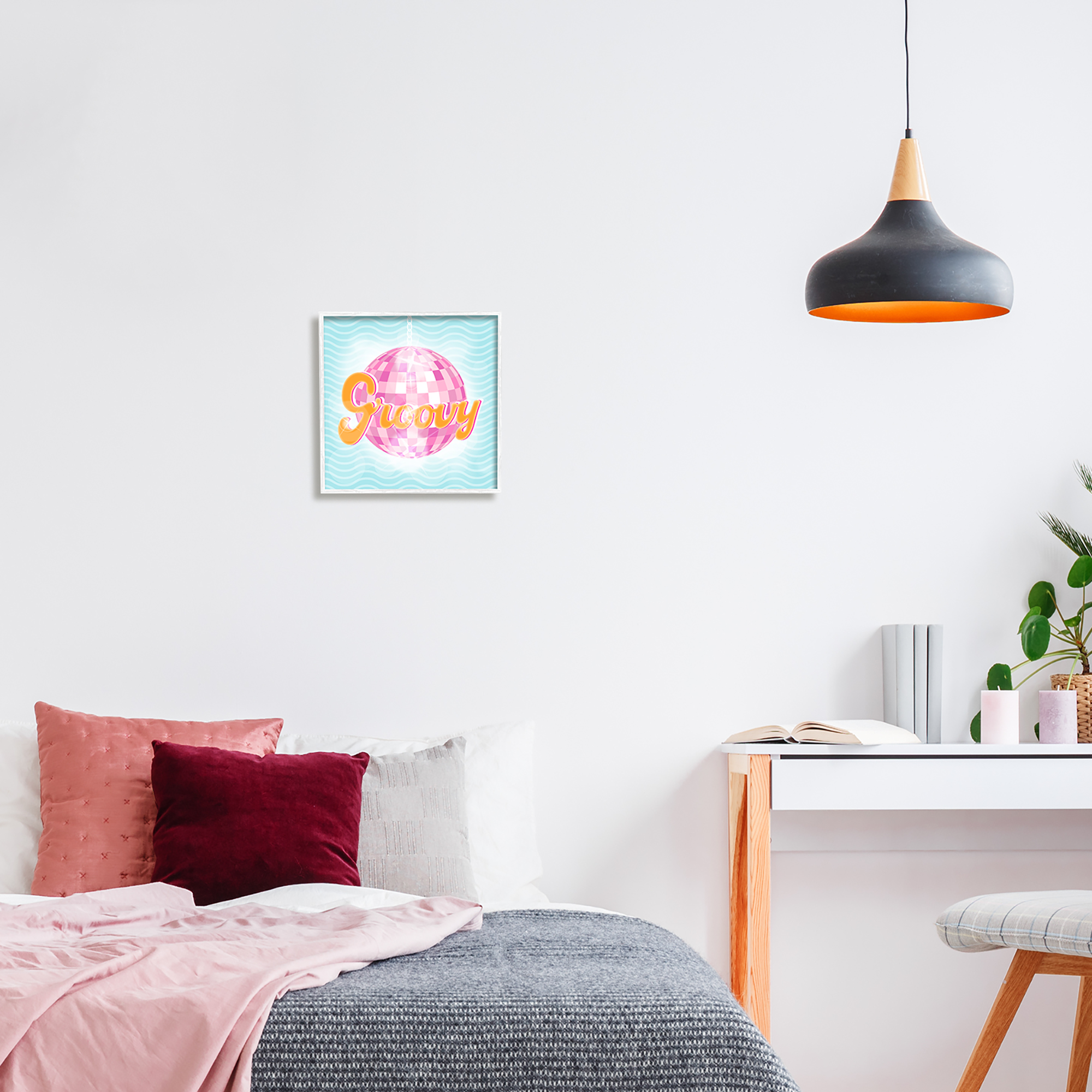Stupell Industries Groovy Retro Disco Ball Stripes Beauty & Fashion Painting White Framed Art Print Wall Art