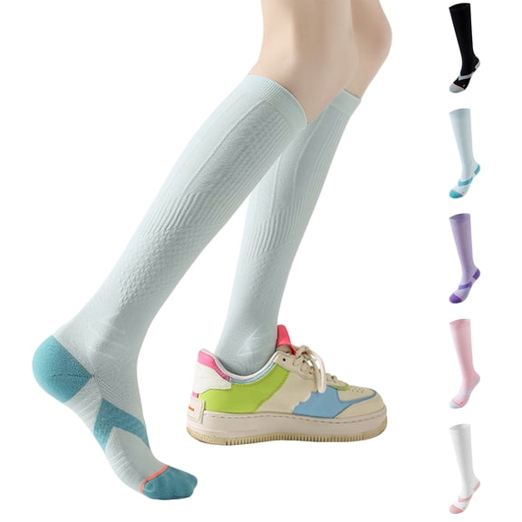 Compression Socks for Nurses, Cute Compression Socks Women, Compression Socks for Women - Knee High, Best Support for Nurses, Athletic, Running, Travel & Recovery, Light Blue