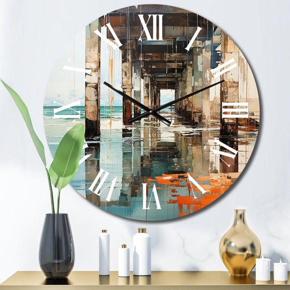 Designart "Perspective of the Coastal Pier II" Nautical & Beach Oversized Wall Clock