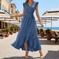 thumbnail image 2 of DHFJKG Sleeveless Maxi Dresses For Women Summer Dress Ruffle V Neck Holiday Tie Waist Flowy Irregular Hem Sundress Stylish Dresses, 2 of 5