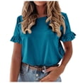 thumbnail image 3 of Ruffle Sleeve T Shirts for Women Summer Casual Breathable Tee Short Sleeve Crew Neck Loose Tops Sky Blue XXL, 3 of 6