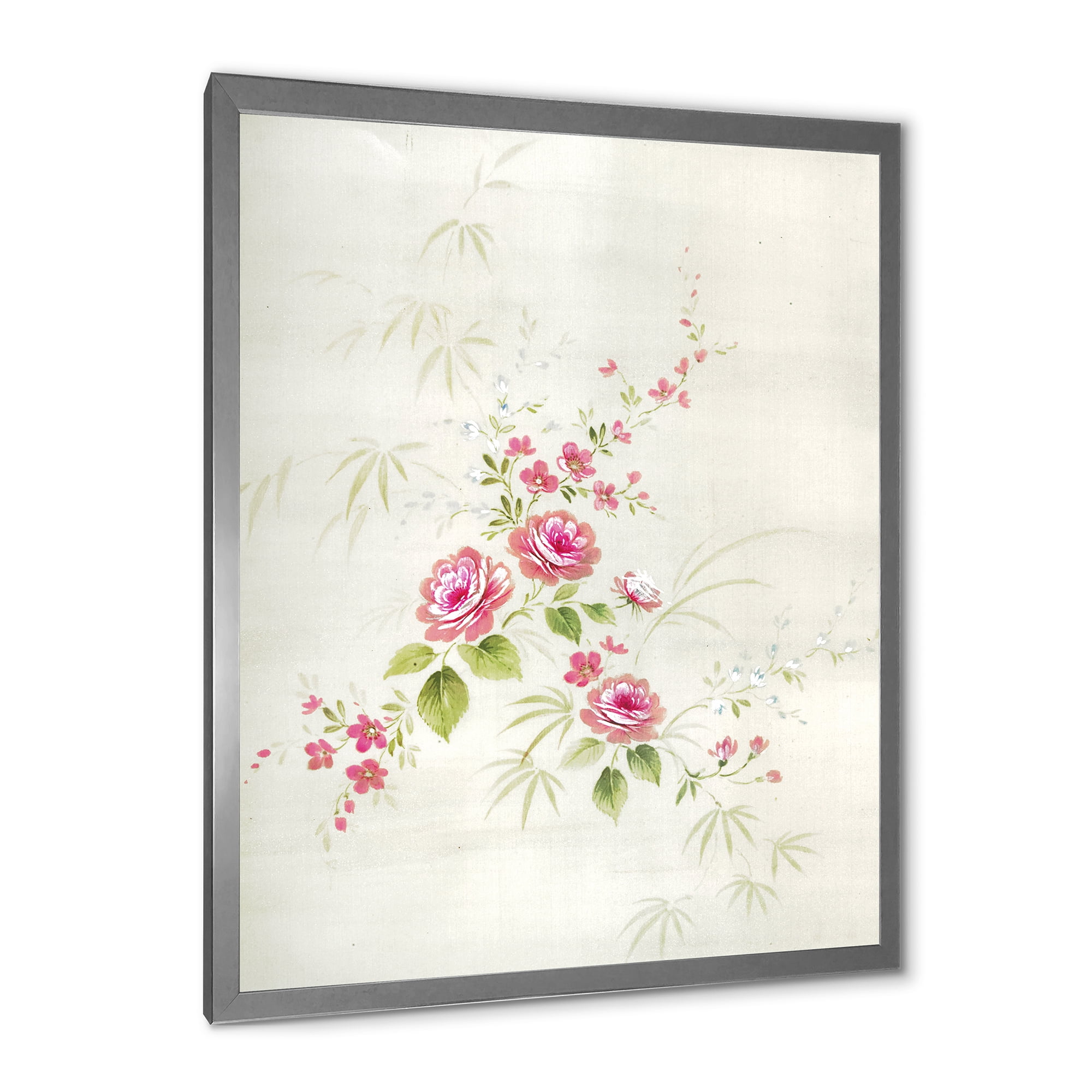 Designart 'Abstract Retro Drawing of Flowers II' Vintage Framed Art Print