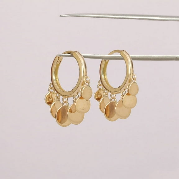 Plain Gold Drop Disc Huggies Hoops Earring, 925 Starling Silver Earring, Dainty Dangling Hoops, Minimalist Jewelry, Gift For Anniversary.