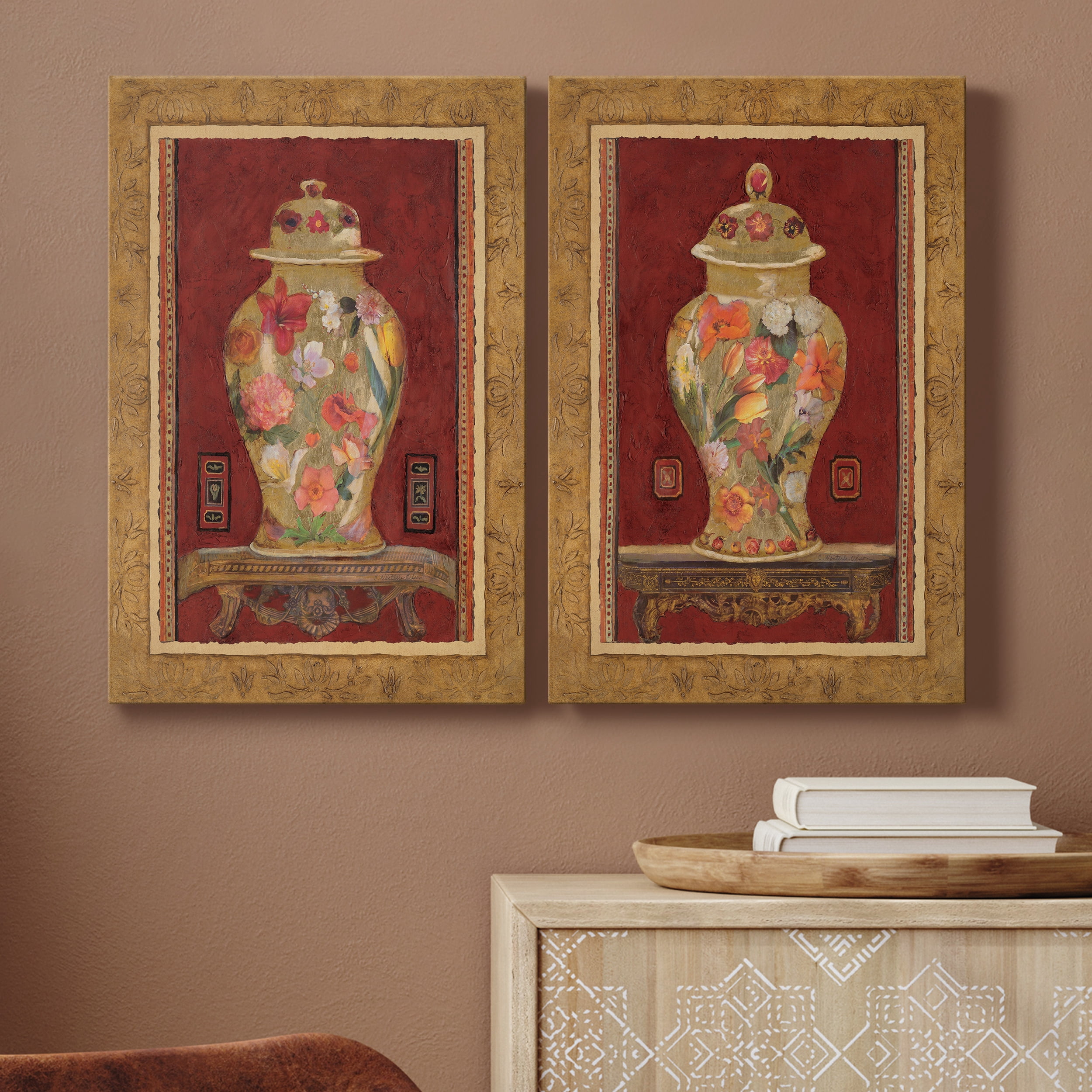 Romantic Urn I Premium Gallery Wrapped Canvas - Ready to Hang - Set of 2 - 8 x 12 Each