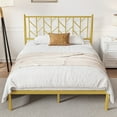 thumbnail image 3 of Sha Cerlin Gold Queen Size Metal Platform Bed Frame with Victorian Vintage Headboard & Underbed Storage, Adult, 3 of 8