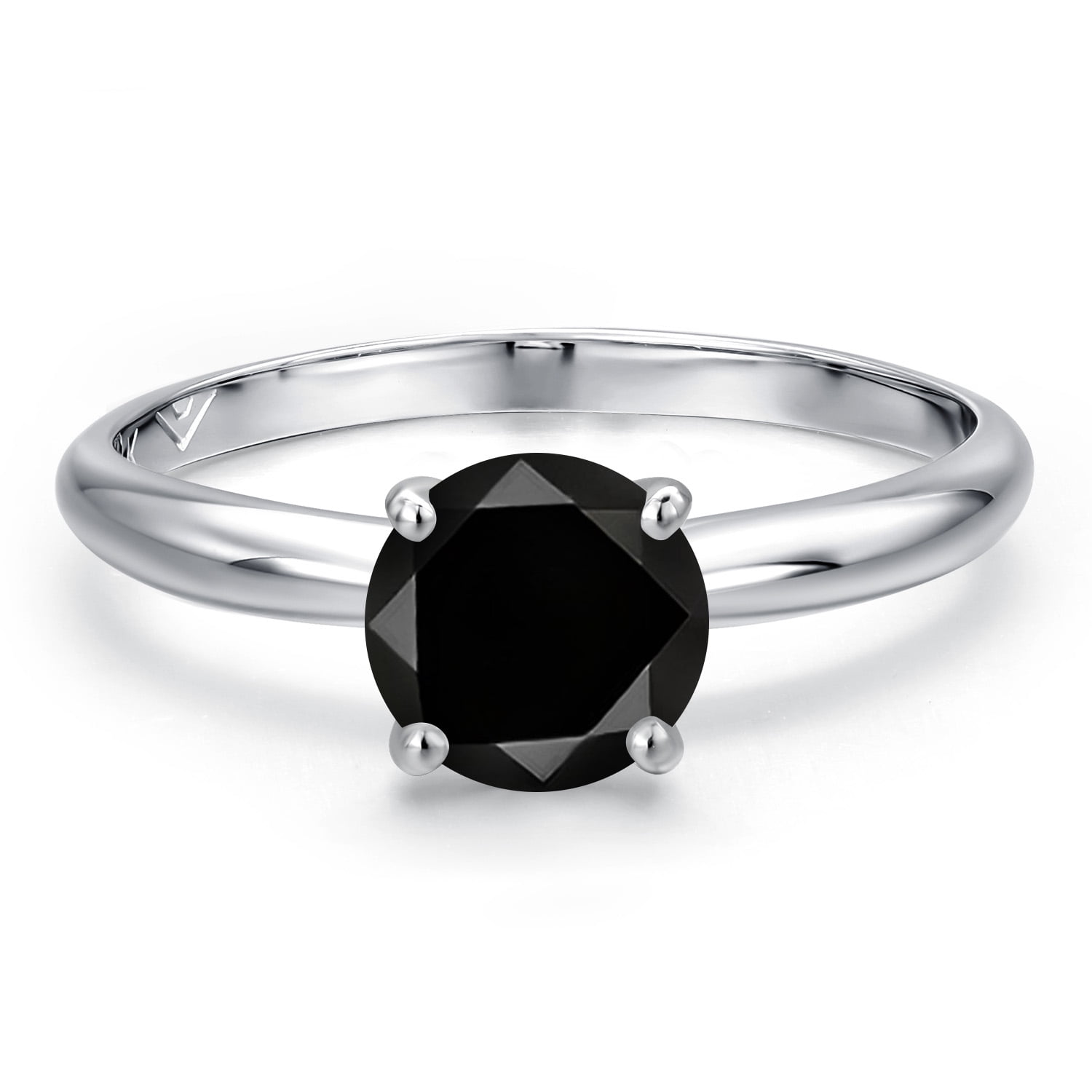 Gem Stone King 900 Platinum Black Diamond Solitaire Engagement Ring for Women | 1.10 Cttw | Round 6.5MM | Gemstone April Birthstone | Size 7