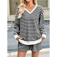 thumbnail image 4 of Women'S Striped Sets 2 Piece Outfits Long Sleeve Sweatshirt and Shorts Set Black & White L, 4 of 8