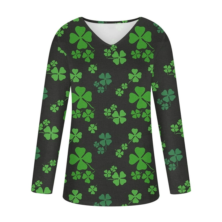 Women's Sweatshirts St. Patrick's Day Loose Fit Trendy Long Sleeve V Neck  Green Graphic Pullover Tops 