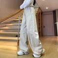thumbnail image 2 of hlysgo Kids Cargo Pants Elastic Waist Wide Leg Loose Fit Pant Streetwear Travel Holiday Trousers with Pockets Khaki Khaki,9-10Years, 2 of 5