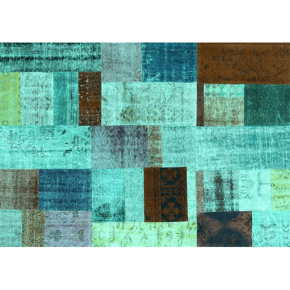 Ahgly Company Machine Washable Indoor Rectangle Patchwork Turquoise Blue Transitional Area Rugs, 2' x 4'