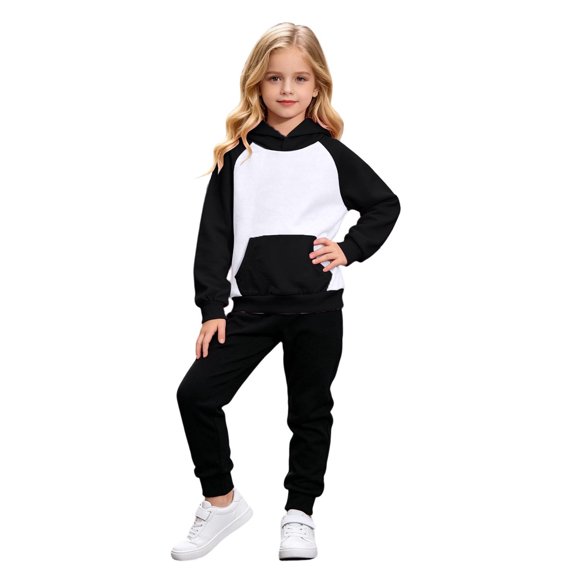 Toddler Girls Clothes Fall Outfits Kids Color Block Hoodie Long Sleeve Pullover Sweatshirt Solid Pants 2 Piece School Outfit Set Size 2-3T