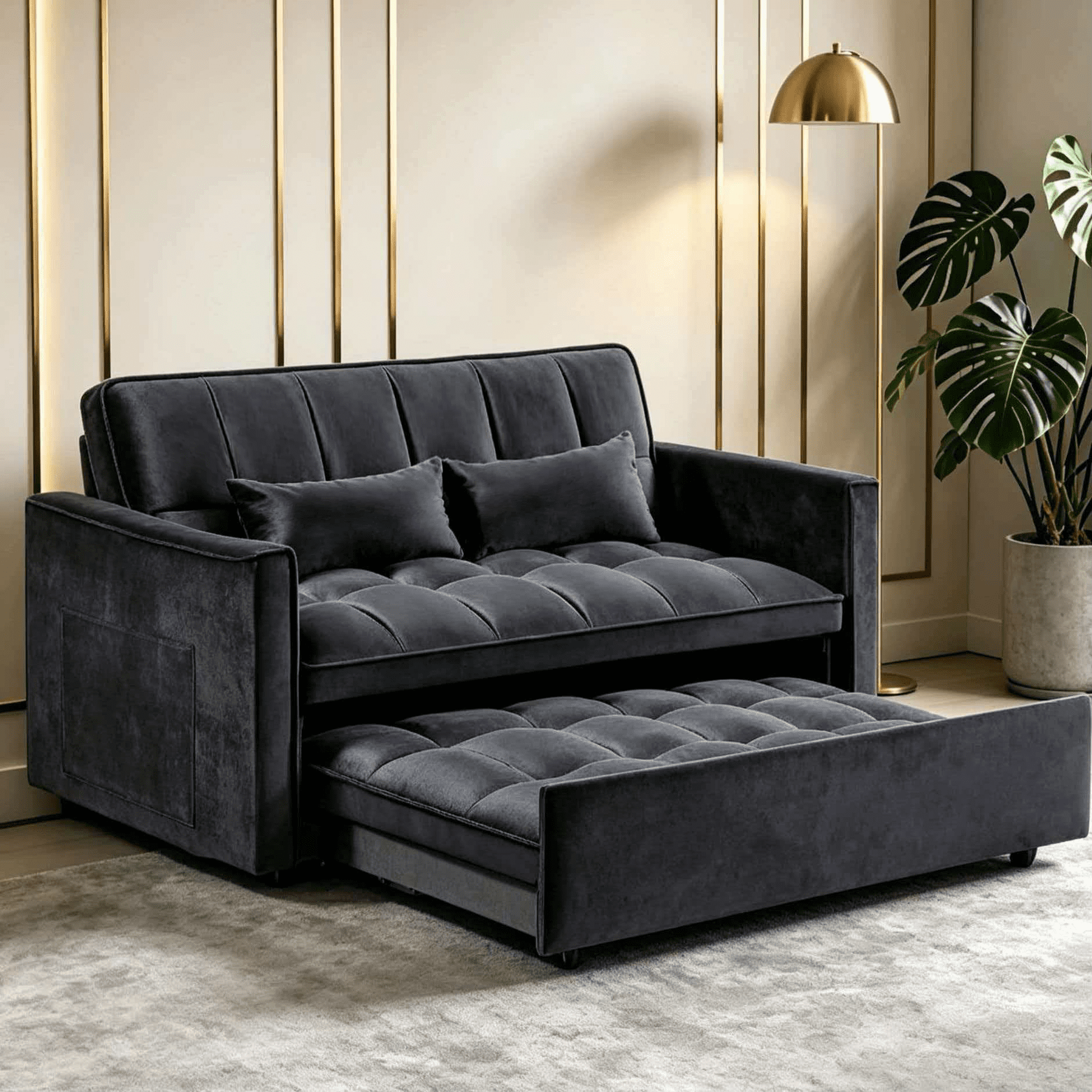3-IN-1 Convertible Sofa Bed | Compact 2-seater sofa bed | 53.5-inch Velvet Fabric Sofa | Suitable for apartments, small flats, motorhomes, children's rooms, client reception areas, office rest areas,