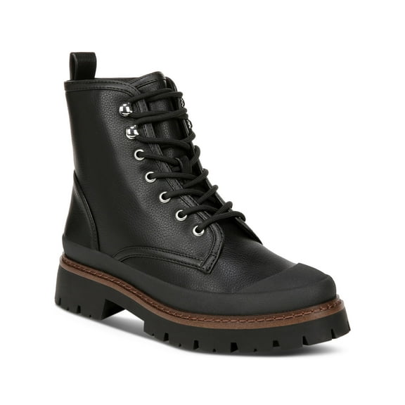 GIANI BERNINI Womens Black Treaded Heel Pull-Tab Lace Up Cushioned Lug Sole Janessaa Cap Toe Zip-Up Leather Combat Boots 5 M