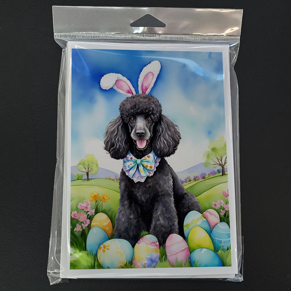 Black Poodle Easter Egg Hunt Greeting Cards Pack of 8 7 in x 5 in
