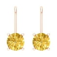 thumbnail image 3 of 2 Ct Round Cut Drop Dangle Yellow Crystal 18K Rose Solid Gold Everyday Dainty Earrings Lever Back, 3 of 7