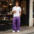 thumbnail image 5 of Resicozy Baggy Sweatpants Men Fall Winter Casual Fleece Wide Leg Drawstring Cargo Sweat Pants Athletic Gym Jogger with Pockets Purple M, 5 of 9
