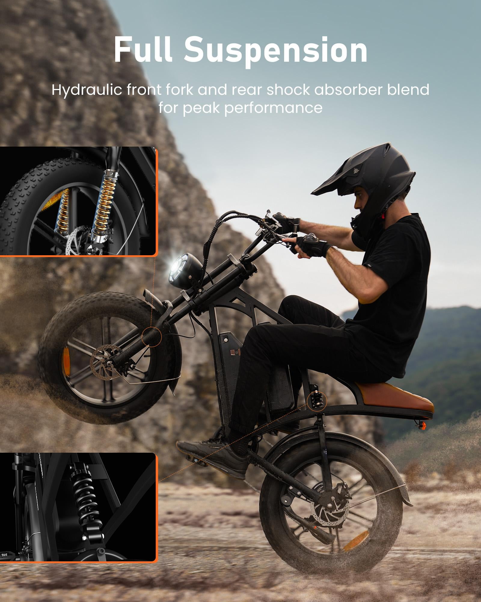 Electric Bike for Adults,28MPH,1500W Peak Motor,100+ Miles Range,Dual Battery,7-Speed,20" Fat Tire E-Bike,Moped Style Electric Bicycles,Black