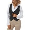 thumbnail image 6 of Canrulo Women Waistcoat Vest Halter Neck Button Down Dressy Vests Tuxedo Suit Racerback Vintage Streetwear Black Striped M, 6 of 7