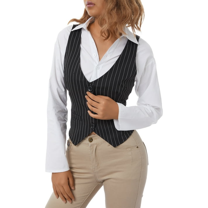 Women Y2K Waistcoat Vest Halter Neck Button Down Dressy Vests Tuxedo