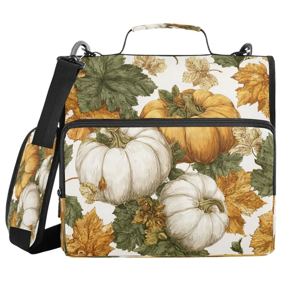 Water-Resistant 3-Ring Binder Organizer with Multiple Pockets Zipper Binder Bag for Office Vintage Pumpkin with Leaves