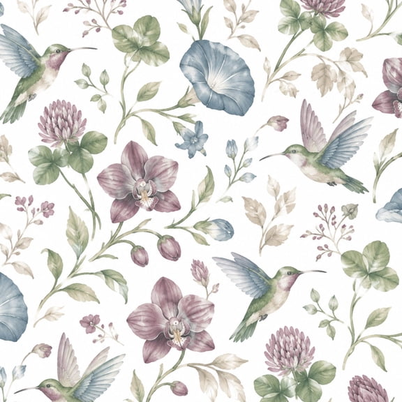 Peel and Stick Wallpaper Hummingbirds Flowers Pastel Colors White 17.7in x 118in Contact Paper Removable Self Adhesive Wall Mural Wall Decor for Bedroom Kitchen Cabinets