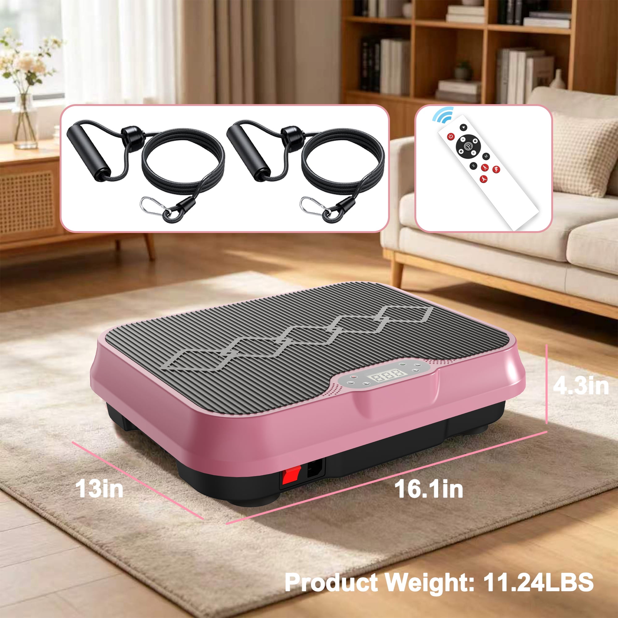 Kdymod Vibration Plate Exercise Machine with Resistance Bands,Whole Body Workout Vibration Platform with Remote Control,Quiet Exercise Equipment Workout Machine for Home Office,Rose Red