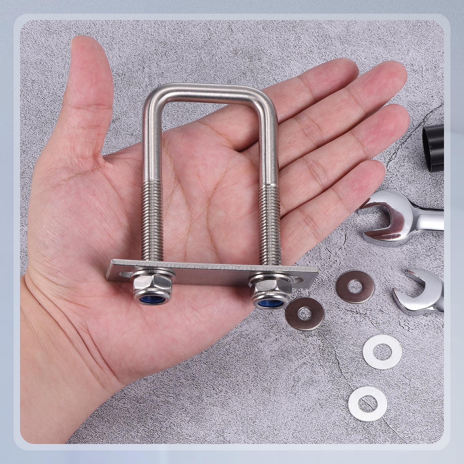 U Bolts 2Set (M10x40x100mm), Square U Bolt Kits 304 Stainless Steel with Nylon Lock Nut Washers Plates - for Construction, Pipe, Trailer, Automotive, Leaf Spring Fastener