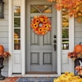 thumbnail image 3 of 20" Sunflower Fall Wreath with Maple Leaves & Berry, Autumn Artificial Wreath for Front Door Outside Thanksgiving Halloween Window Home Wall Farmhouse Holiday Outdoor Indoor Décor (Yellow), 3 of 7