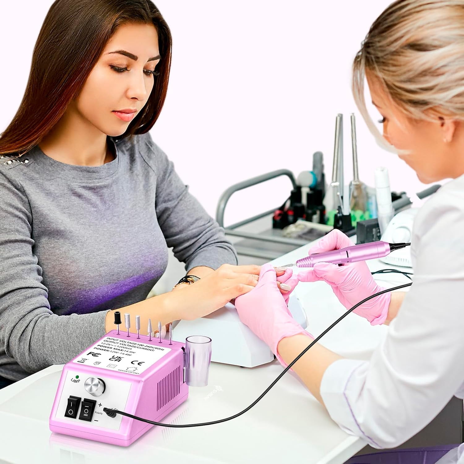 COSITTE 30,000 RPM Low-Vibration Nail Drill, Professional Acrylic Nail Remover, Home/Salon Hand and Foot Care Set-Rose Pink