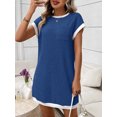 thumbnail image 4 of Women Casual A Line Dress Loose Fit Short Sleeve Round Neck Mid Length Summer Everyday Wear, 4 of 7