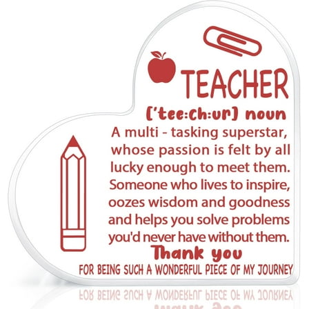 Teacher Gifts for Women Men, Back to School Gift, Graduation Christmas Birthday Thanksgiving Gifts for Teacher, Best Teacher Ever Gifts, Acrylic Heart Decor Table Signs