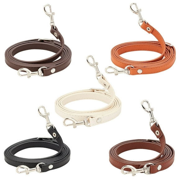 1Set 5Pcs 5 Colors Adjustable PU Leather Bag Shoulder Straps with Alloy Swivel Eye Bolt Snap Hooks for Bag Handle Replacement Accessories Platinum 109.5~127.5x1.2cm 1pc/color